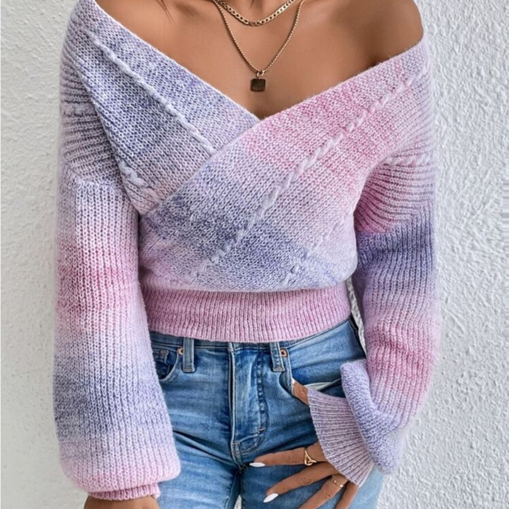 New ombre knit wrap crossover sweater - Picture 5 of 6